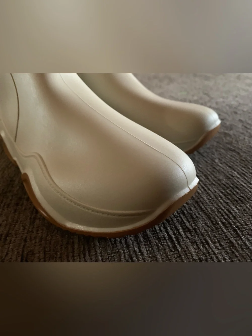 Cream Ankle Rain Boots with Tan Sole